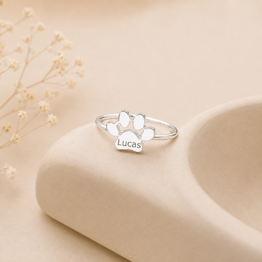Custom Cat Paw Ring with Name | Personalized Pet Lover Jewelry