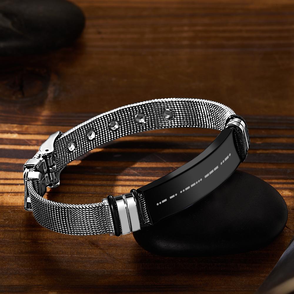 Engraved Morse Code Bracelet | Men's Personalized Stainless Steel