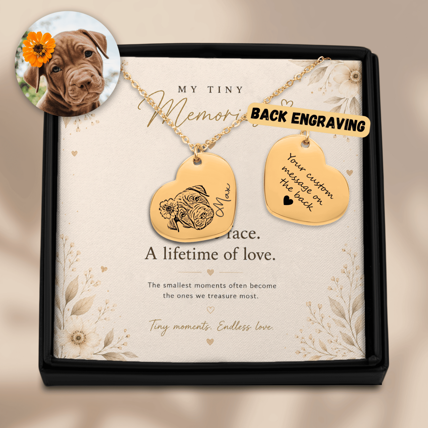 Personalized Pet Portrait Heart Necklace | Custom Photo Keepsake