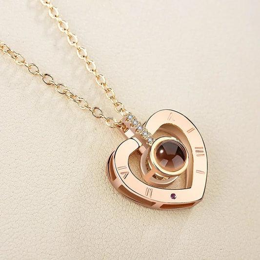Necklace 100 Languages I Love You Projection Heart Pendant Necklace For Mother's Day Gifts - My Tiny Memories