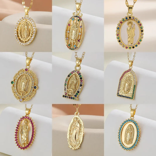 Our Lady of Guadalupe CZ Pendant Necklace | Gold Plated Religious Keepsake - My Tiny Memories