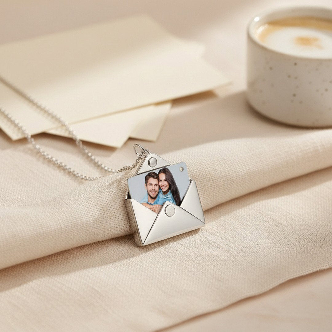 Personalized Envelope Locket Necklace Custom Engraved Photo Necklace