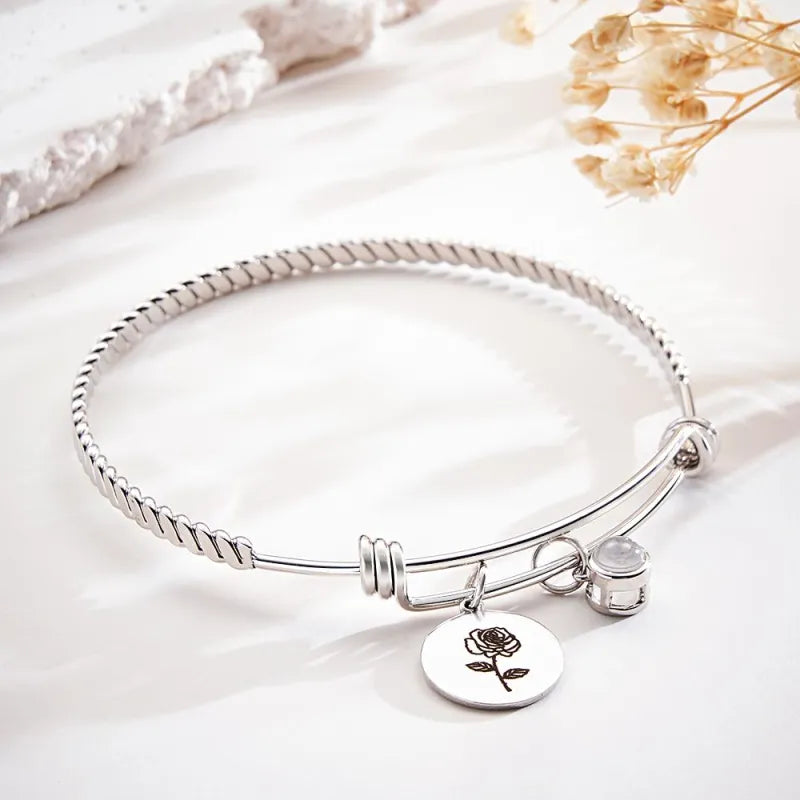 Personalized Birth Flower Photo Projection Bracelet | Custom Picture Gift