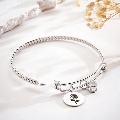 Personalized Birth Flower Photo Projection Bracelet | Custom Picture Gift