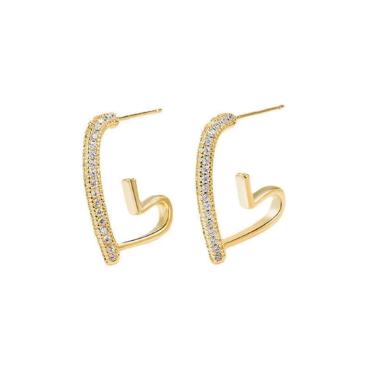 Minimalist Crystal Heart Hoop Earrings