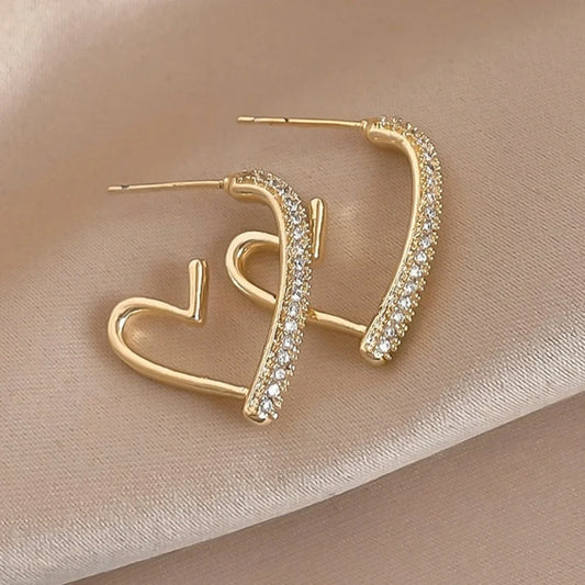 Minimalist Crystal Heart Hoop Earrings