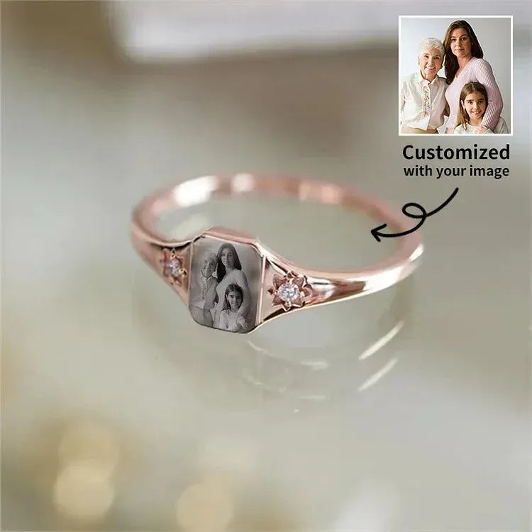 Personalized Birthstone Photo Ring – Custom Picture Ring with Birthstone Keepsake Gift