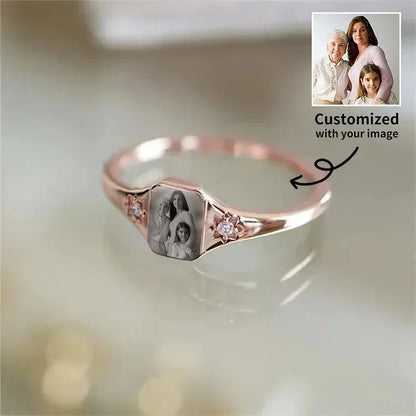 Personalized Birthstone Photo Ring – Custom Picture Ring with Birthstone Keepsake Gift