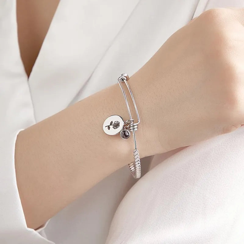 Personalized Birth Flower Photo Projection Bracelet | Custom Picture Gift