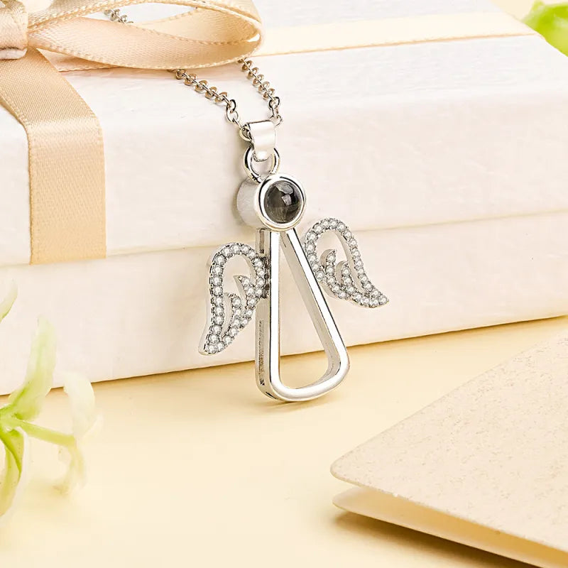 Personalized Angel Wing Projection Necklace | Custom Photo Keepsake