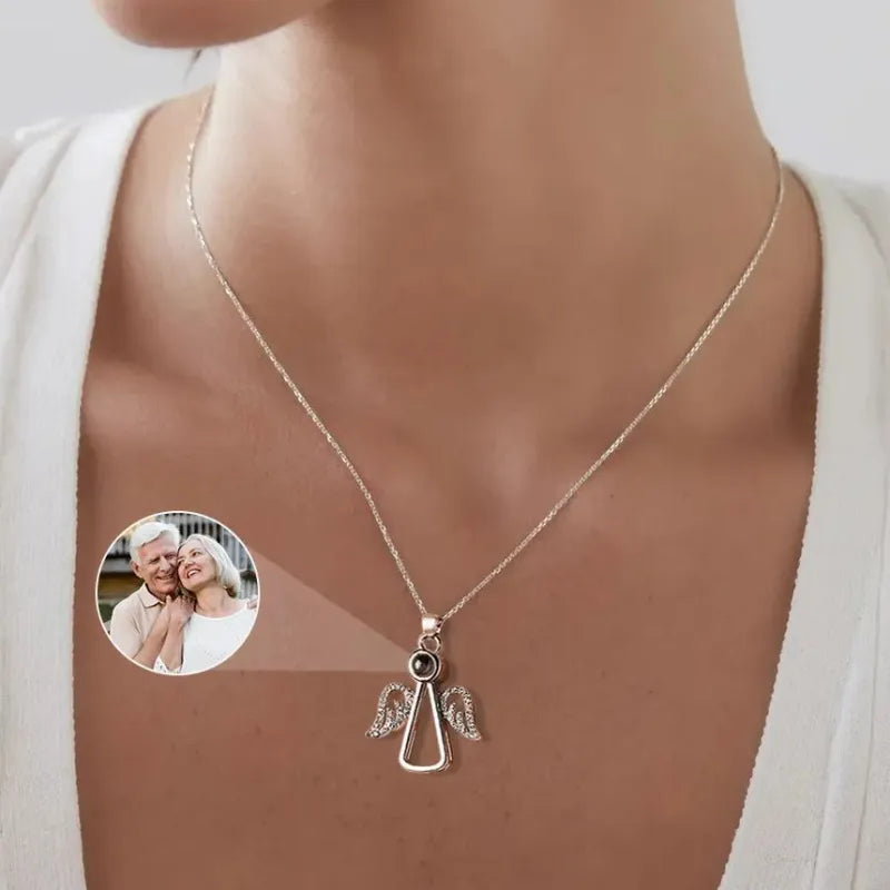 Personalized Angel Wing Projection Necklace | Custom Photo Keepsake