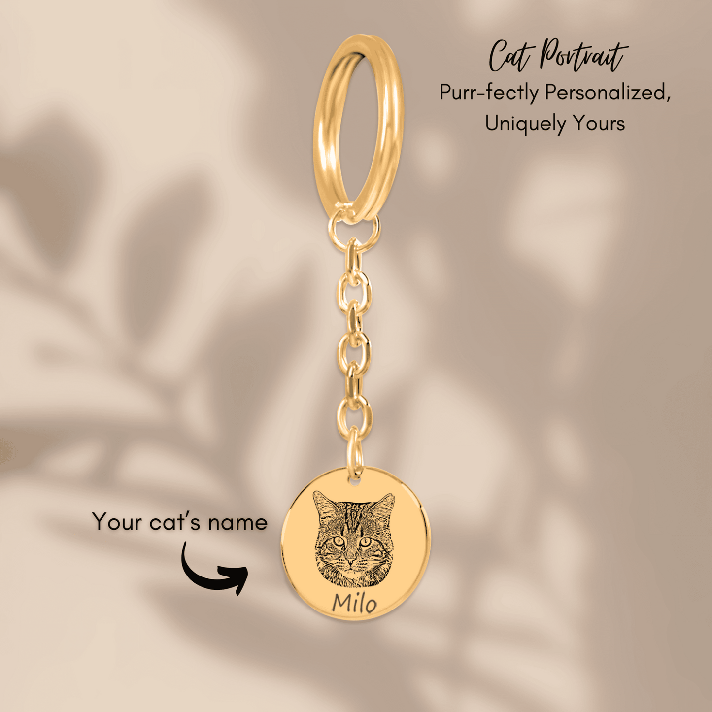 Personalized Cat Portrait Keychain | Custom Pet Photo Memorial Keychain