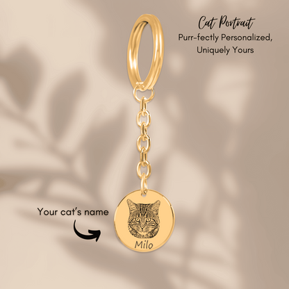 Personalized Cat Portrait Keychain | Custom Pet Photo Memorial Keychain
