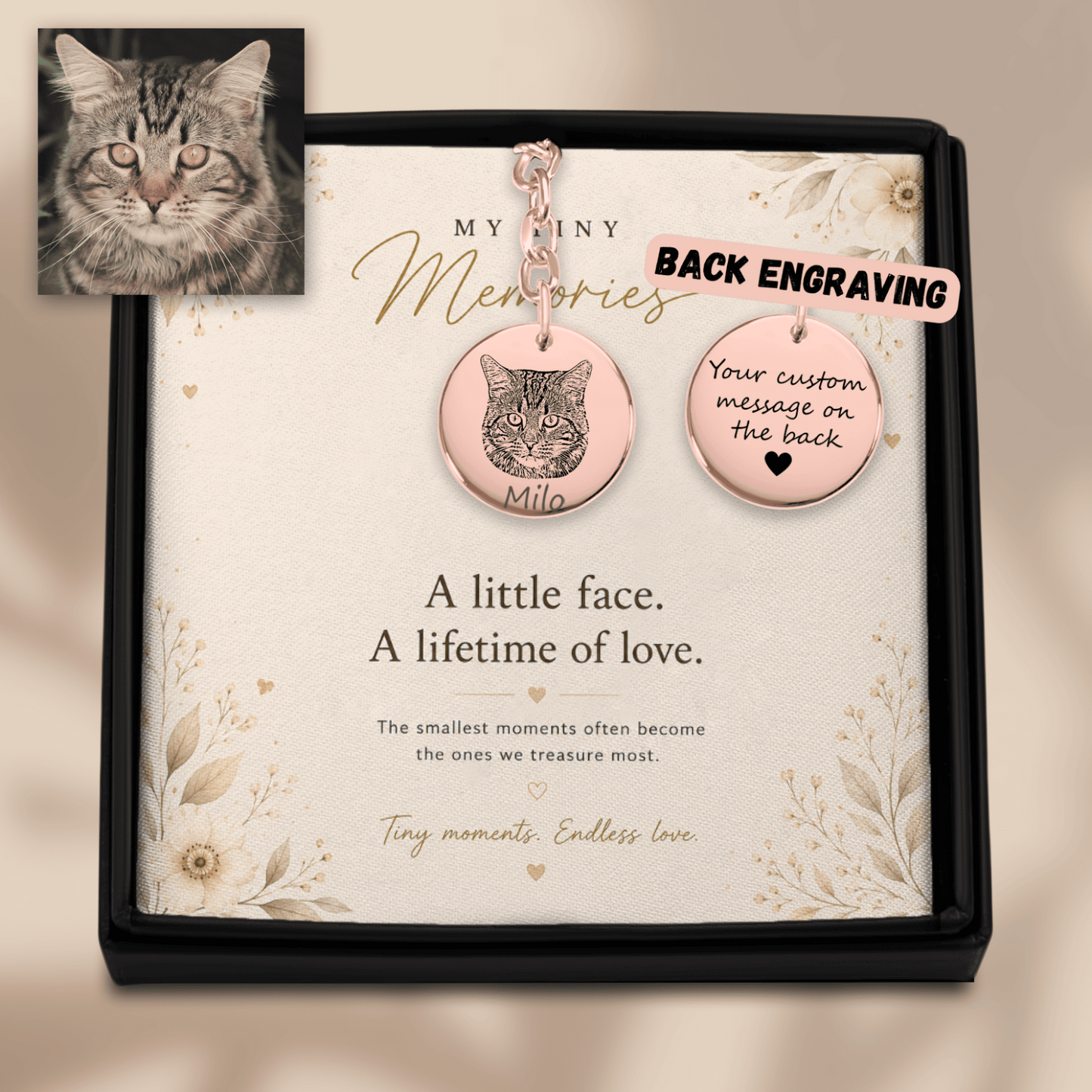 Personalized Cat Portrait Keychain | Custom Pet Photo Memorial Keychain