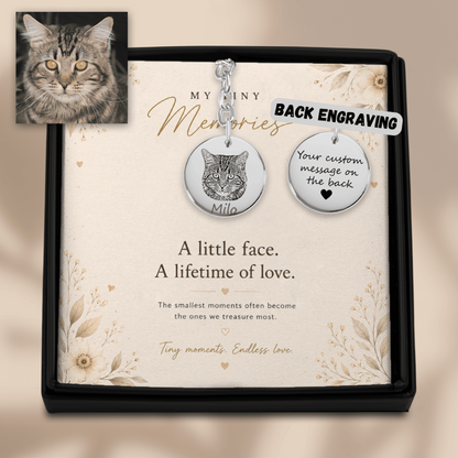Personalized Cat Portrait Keychain | Custom Pet Photo Memorial Keychain