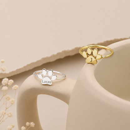Custom Cat Paw Ring with Name | Personalized Pet Lover Jewelry