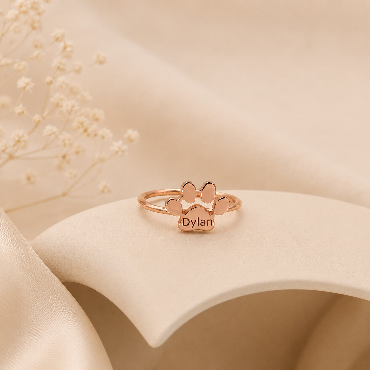 Custom Cat Paw Ring with Name | Personalized Pet Lover Jewelry