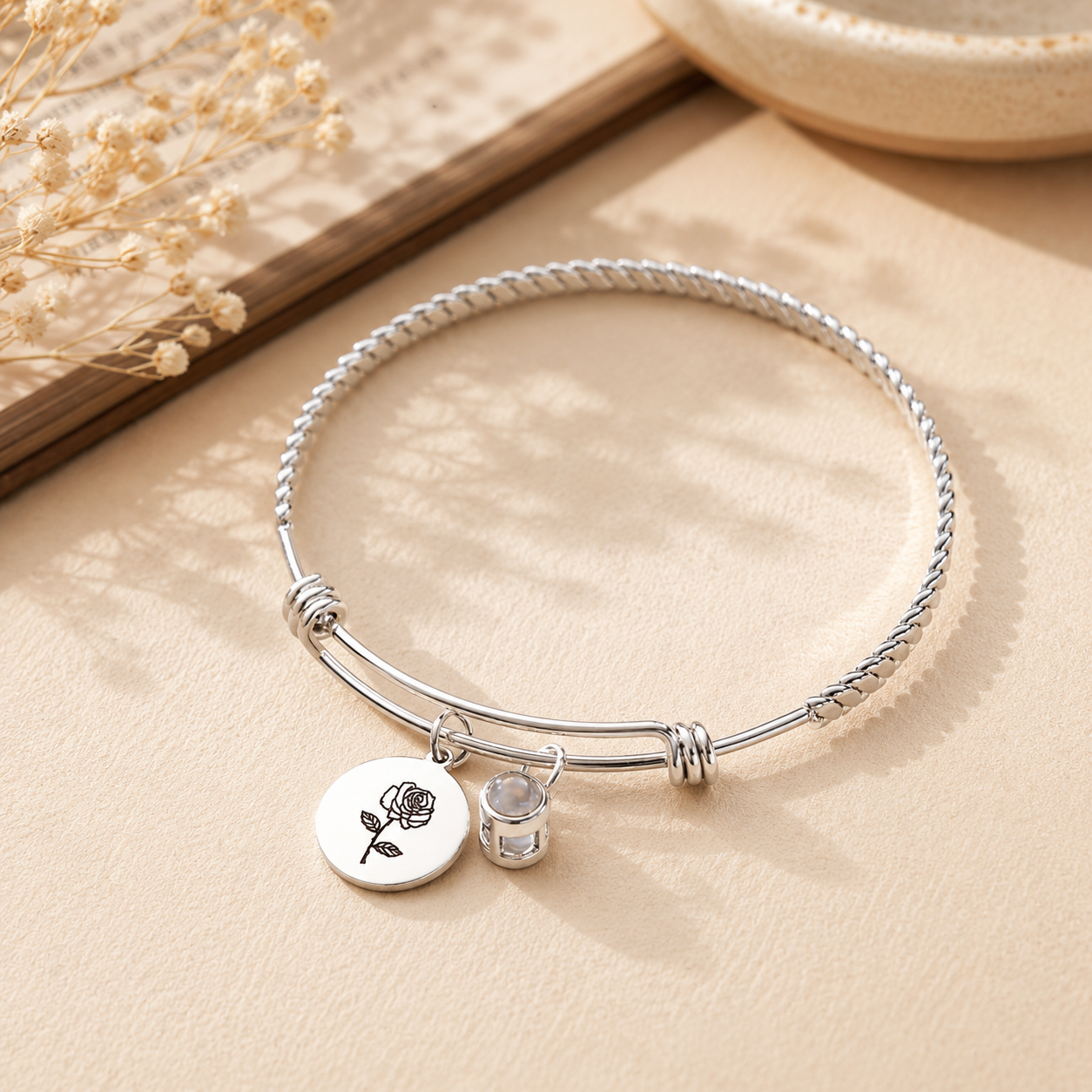 Personalized Birth Flower Photo Projection Bracelet | Custom Picture Gift