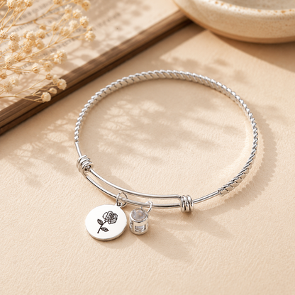 Personalized Birth Flower Photo Projection Bracelet | Custom Picture Gift