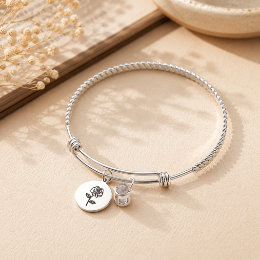 Personalized Birth Flower Photo Projection Bracelet | Custom Picture Gift