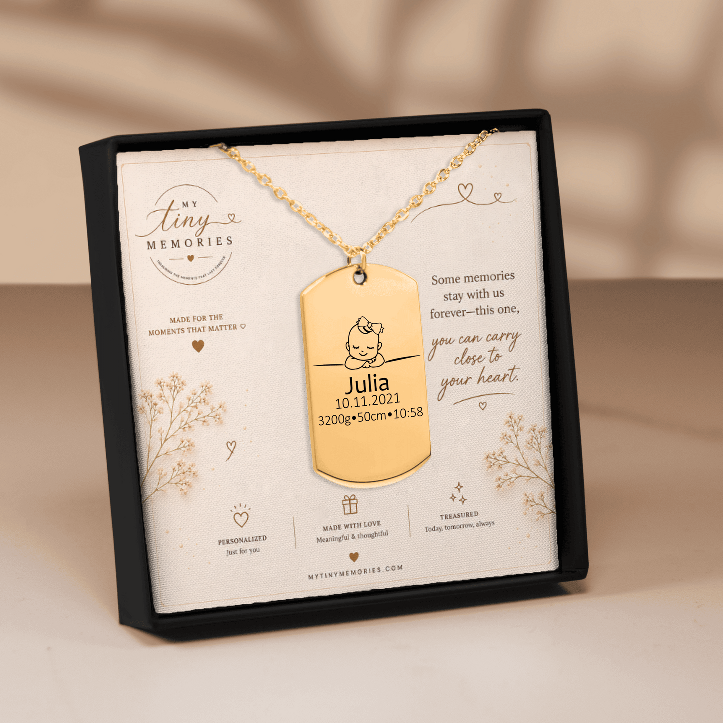 Personalized Baby Keepsake Necklace | Custom Engraved Memory Gift