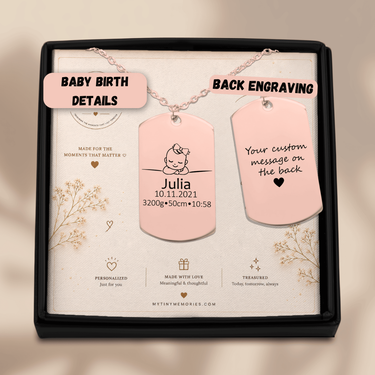 Personalized Baby Keepsake Necklace | Custom Engraved Memory Gift