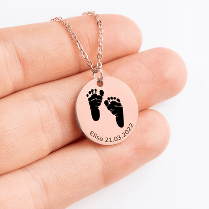 Personalized Baby Footprint Necklace | Custom Name & Birth Date Keepsake