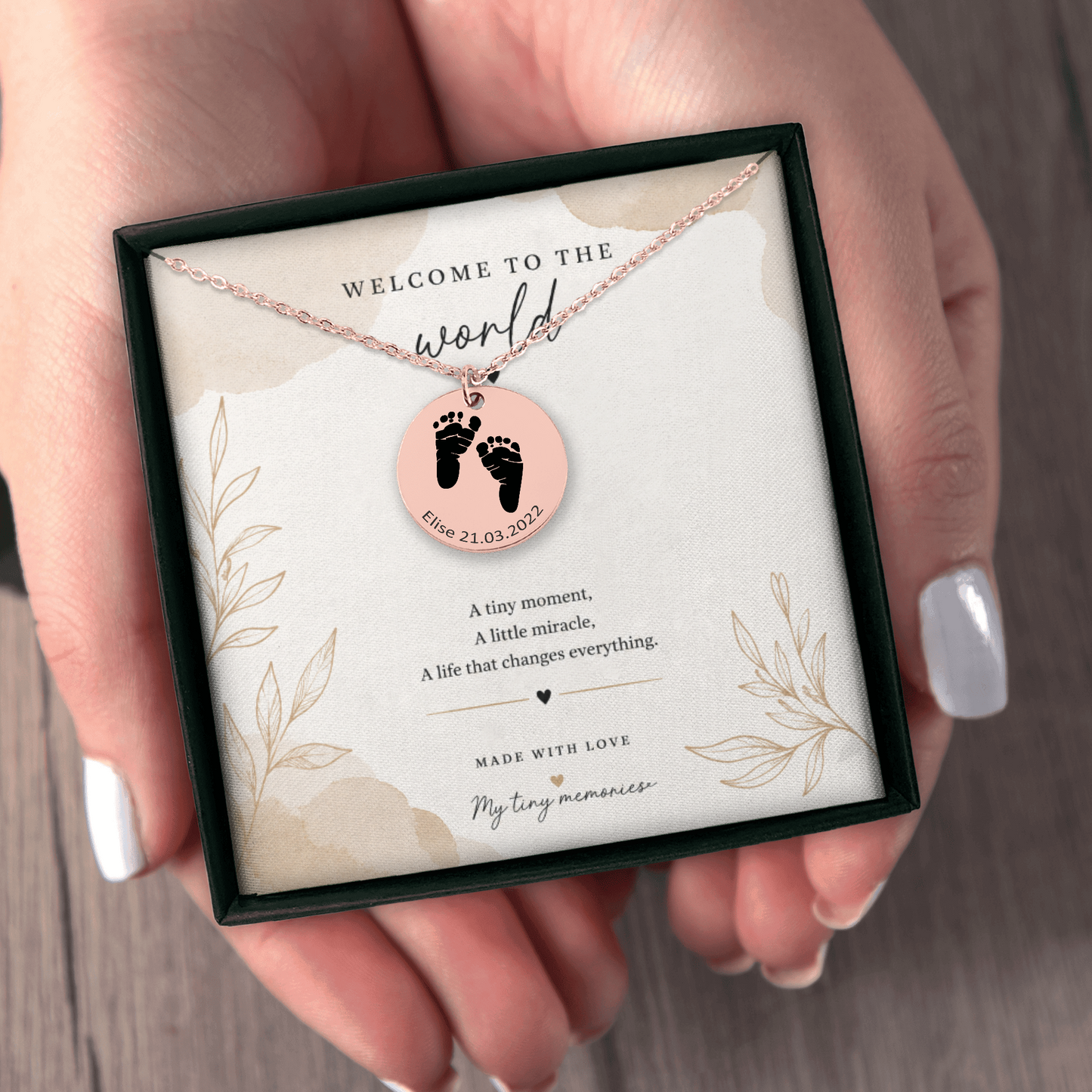 Personalized Baby Footprint Necklace | Custom Name & Birth Date Keepsake