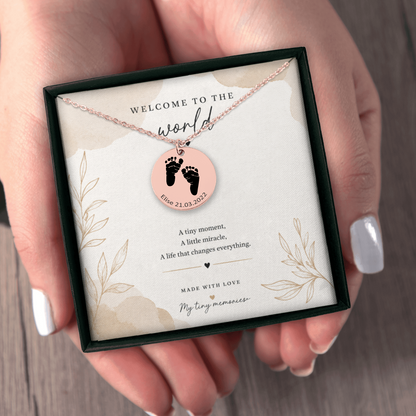 Personalized Baby Footprint Necklace | Custom Name & Birth Date Keepsake