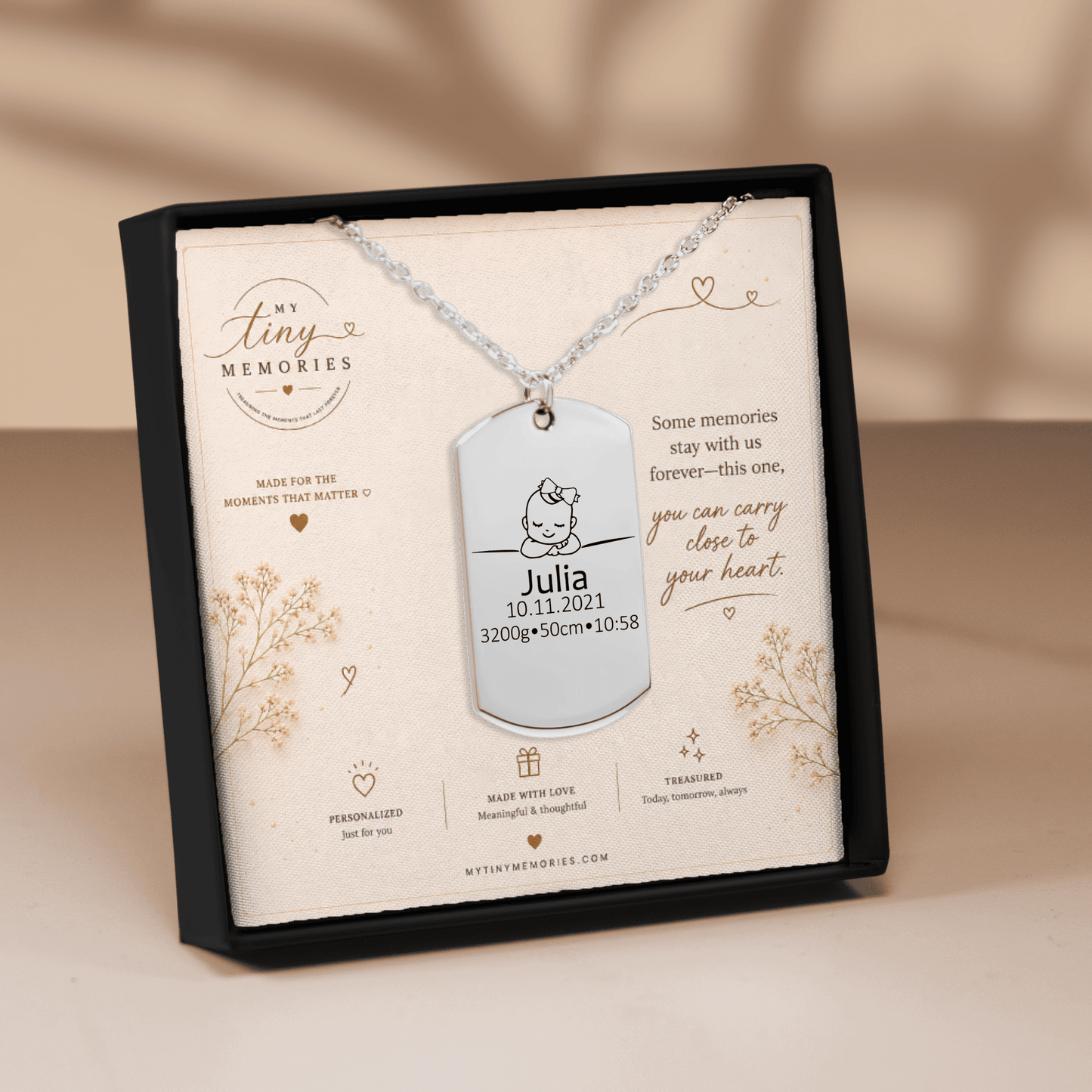 Personalized Baby Keepsake Necklace | Custom Engraved Memory Gift