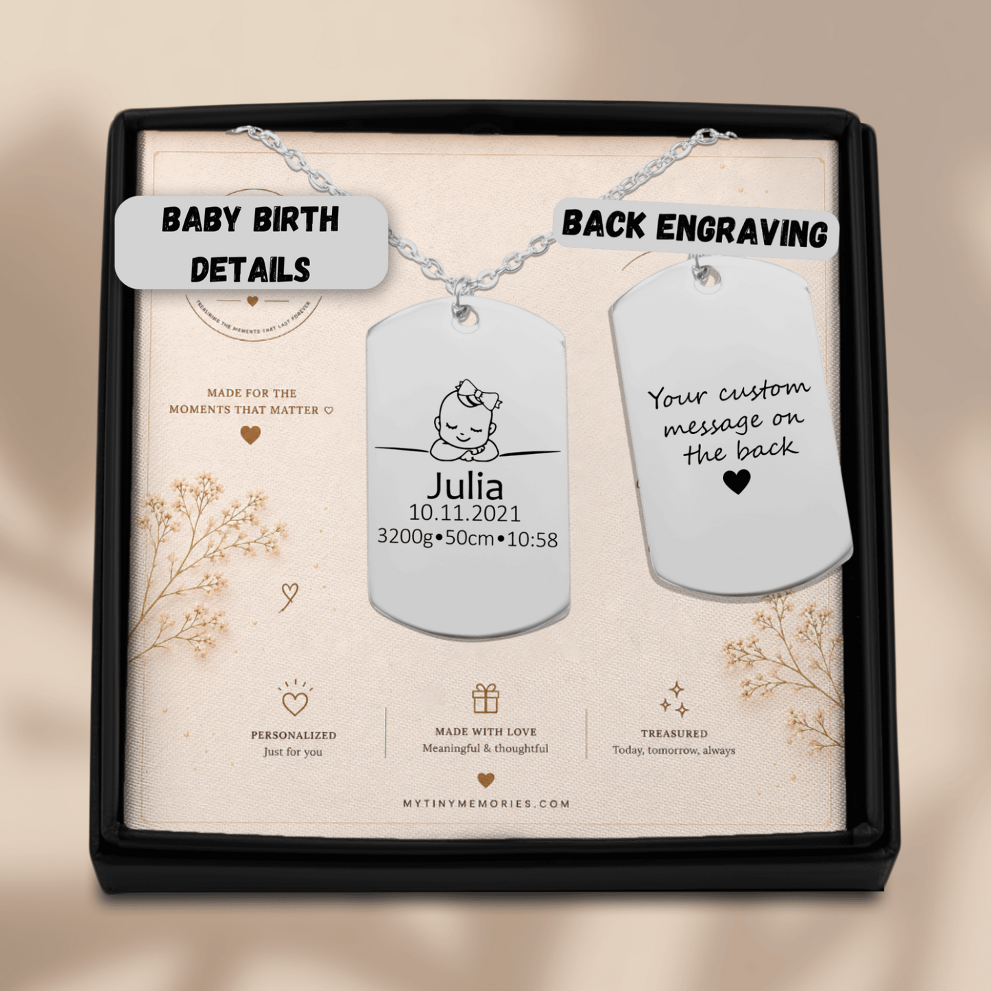 Personalized Baby Keepsake Necklace | Custom Engraved Memory Gift