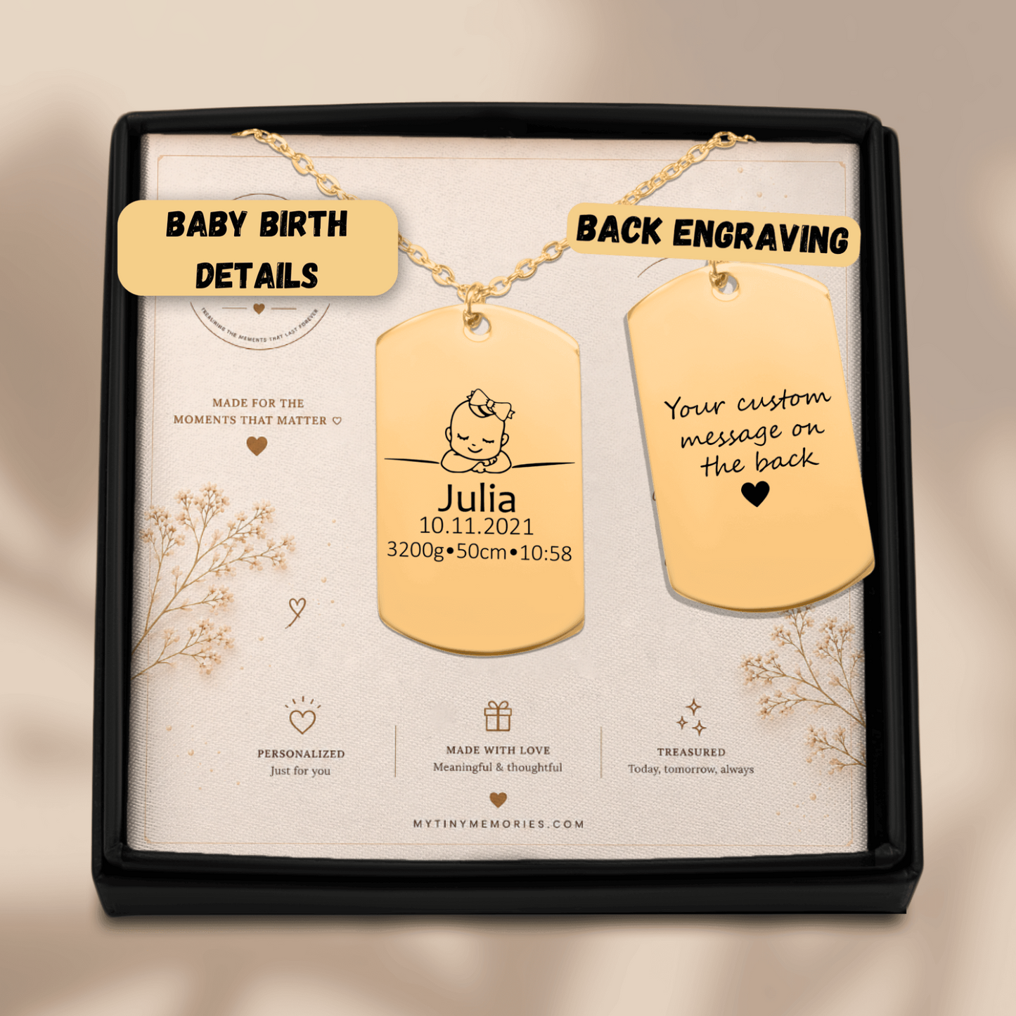 Personalized Baby Keepsake Necklace | Custom Engraved Memory Gift