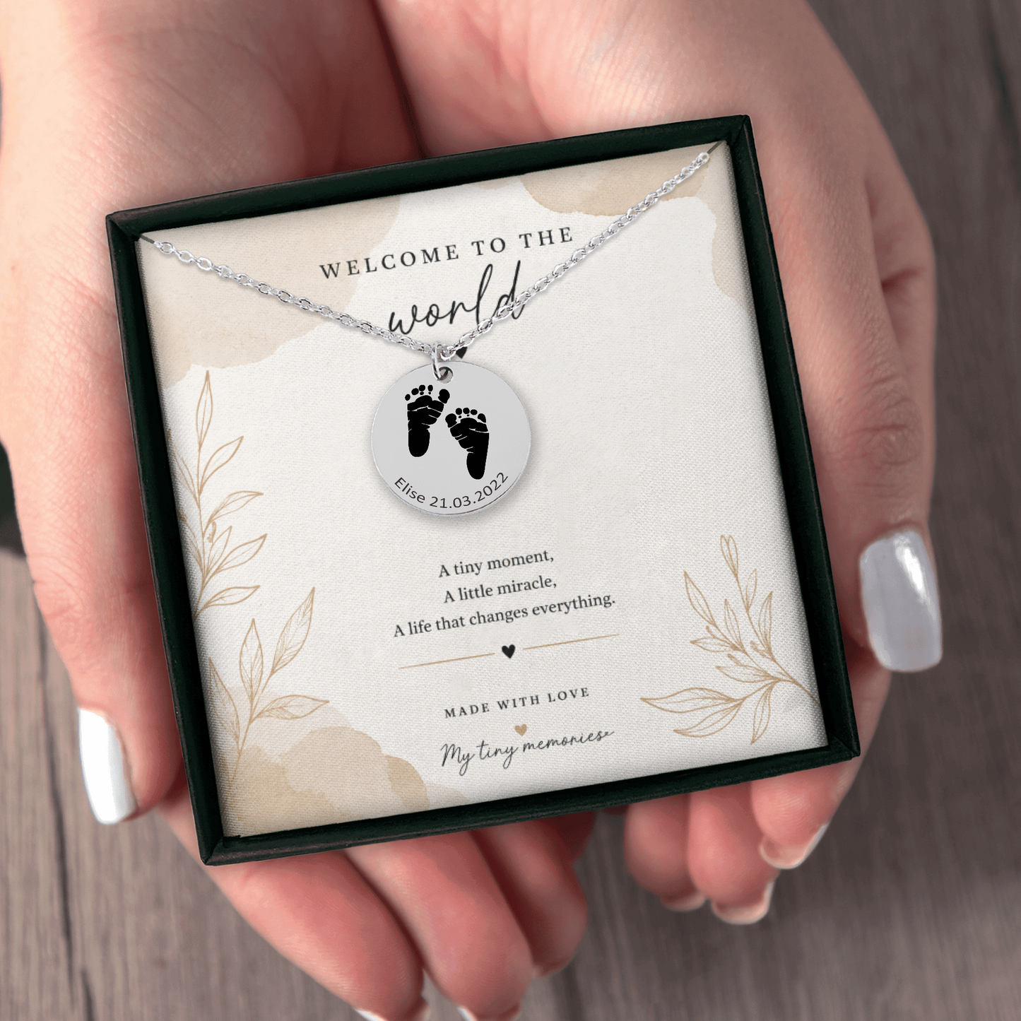 Personalized Baby Footprint Necklace | Custom Name & Birth Date Keepsake