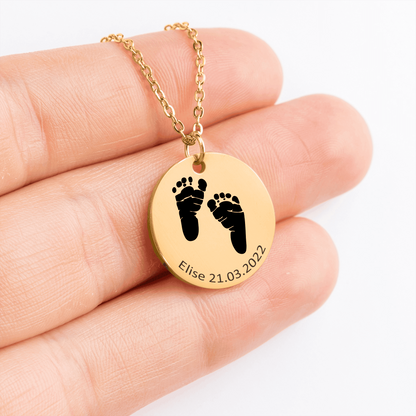 Personalized Baby Footprint Necklace | Custom Name & Birth Date Keepsake