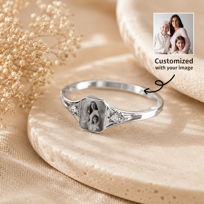 Personalized Birthstone Photo Ring – Custom Picture Ring with Birthstone Keepsake Gift