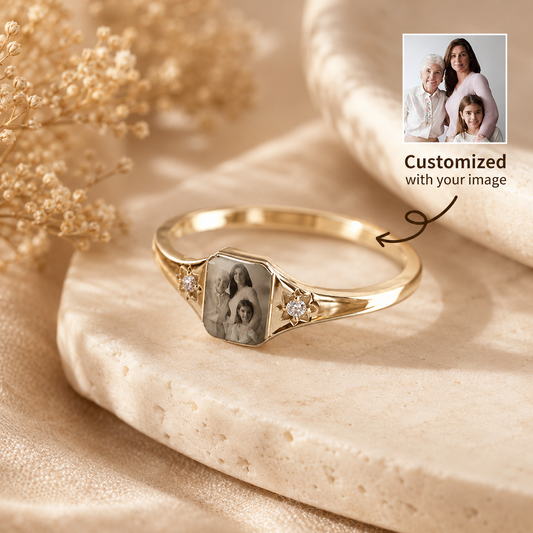 Personalized Birthstone Photo Ring – Custom Picture Ring with Birthstone Keepsake Gift