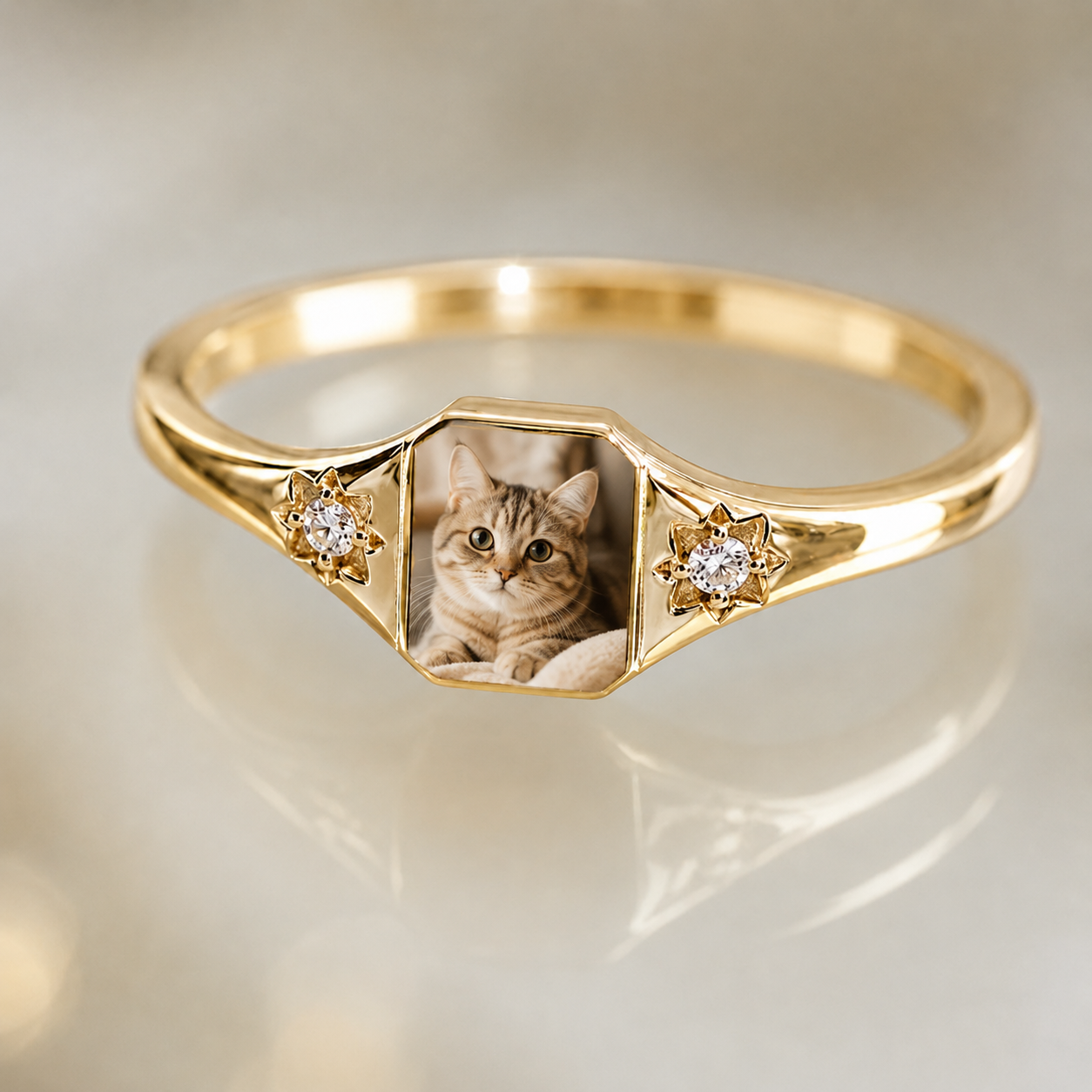 Personalized Birthstone Photo Ring – Custom Picture Ring with Birthstone Keepsake Gift