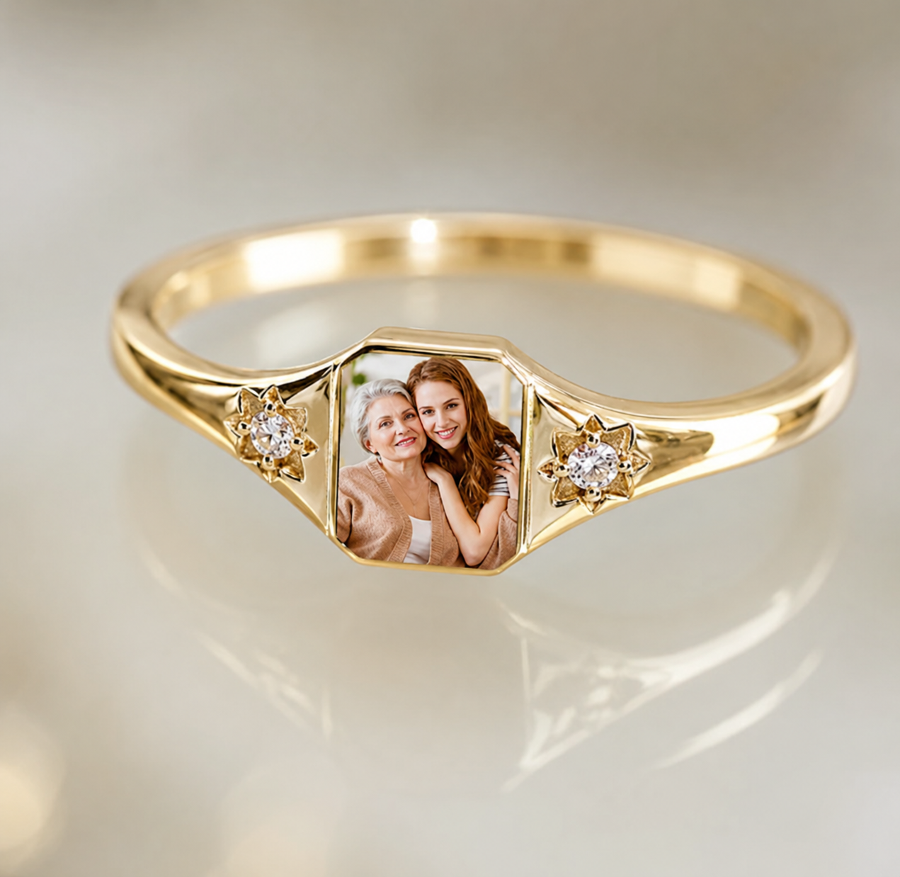 Personalized Birthstone Photo Ring – Custom Picture Ring with Birthstone Keepsake Gift