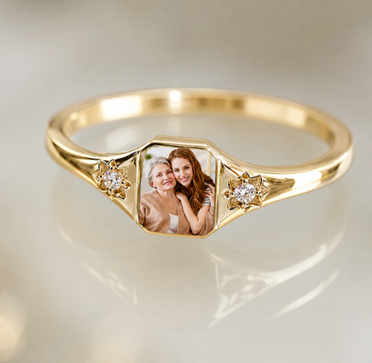 Personalized Birthstone Photo Ring – Custom Picture Ring with Birthstone Keepsake Gift
