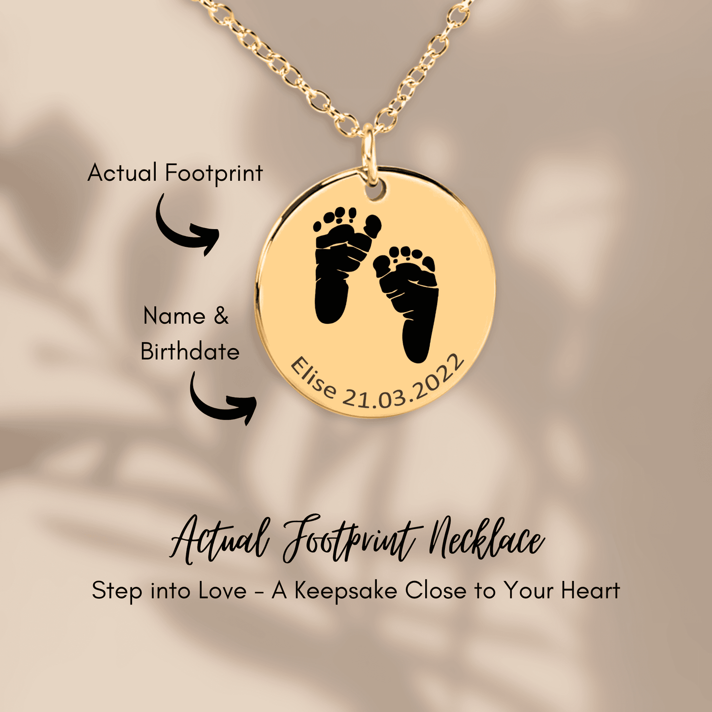Personalized Baby Footprint Necklace | Custom Name & Birth Date Keepsake