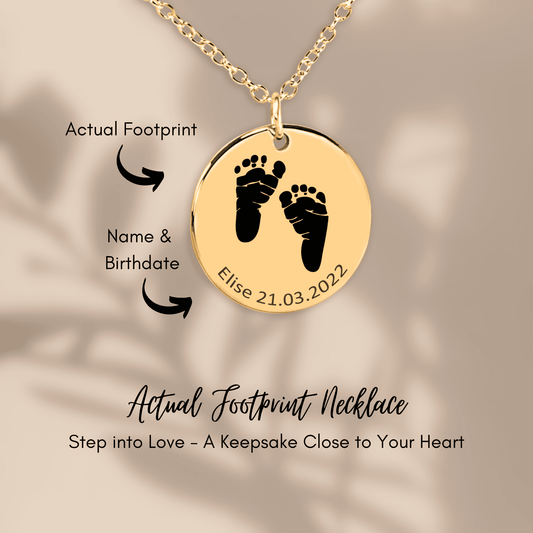 Personalized Baby Footprint Necklace | Custom Name & Birth Date Keepsake
