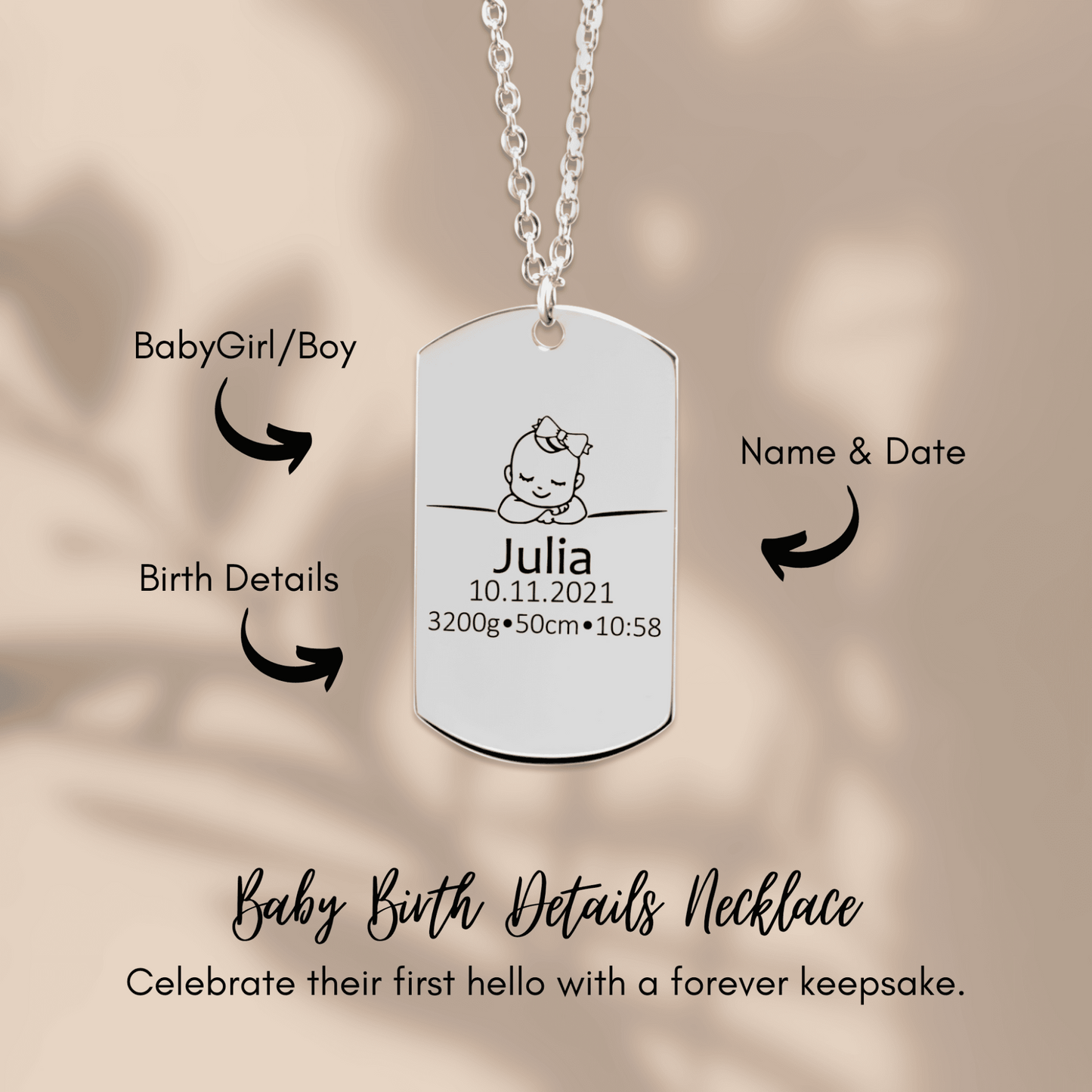 Personalized Baby Keepsake Necklace | Custom Engraved Memory Gift