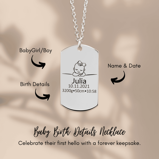 Personalized Baby Keepsake Necklace | Custom Engraved Memory Gift