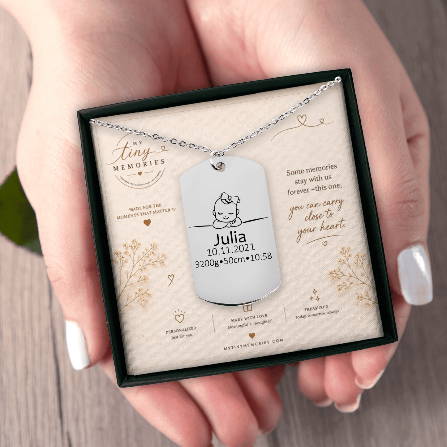 Personalized Baby Keepsake Necklace | Custom Engraved Memory Gift