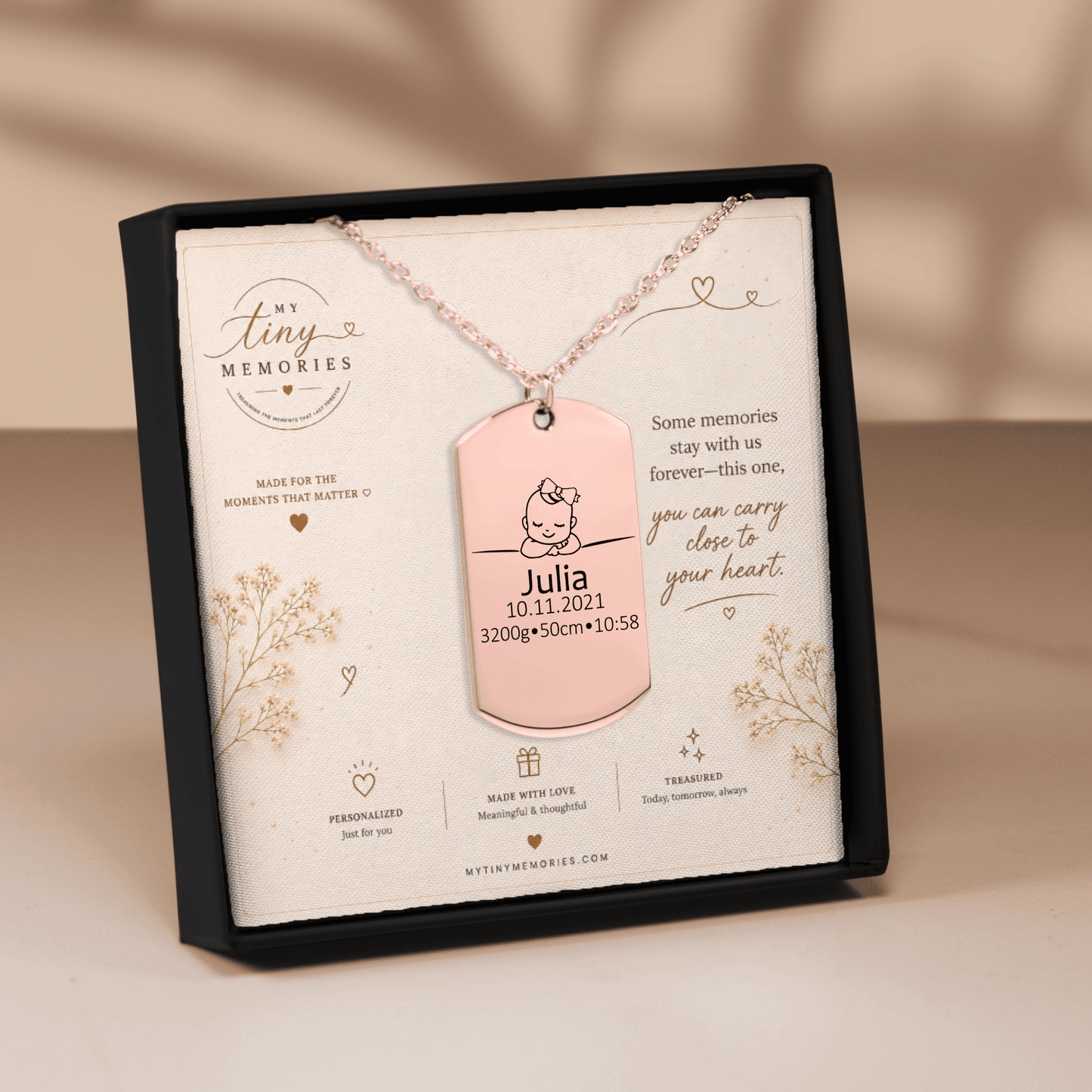 Personalized Baby Keepsake Necklace | Custom Engraved Memory Gift