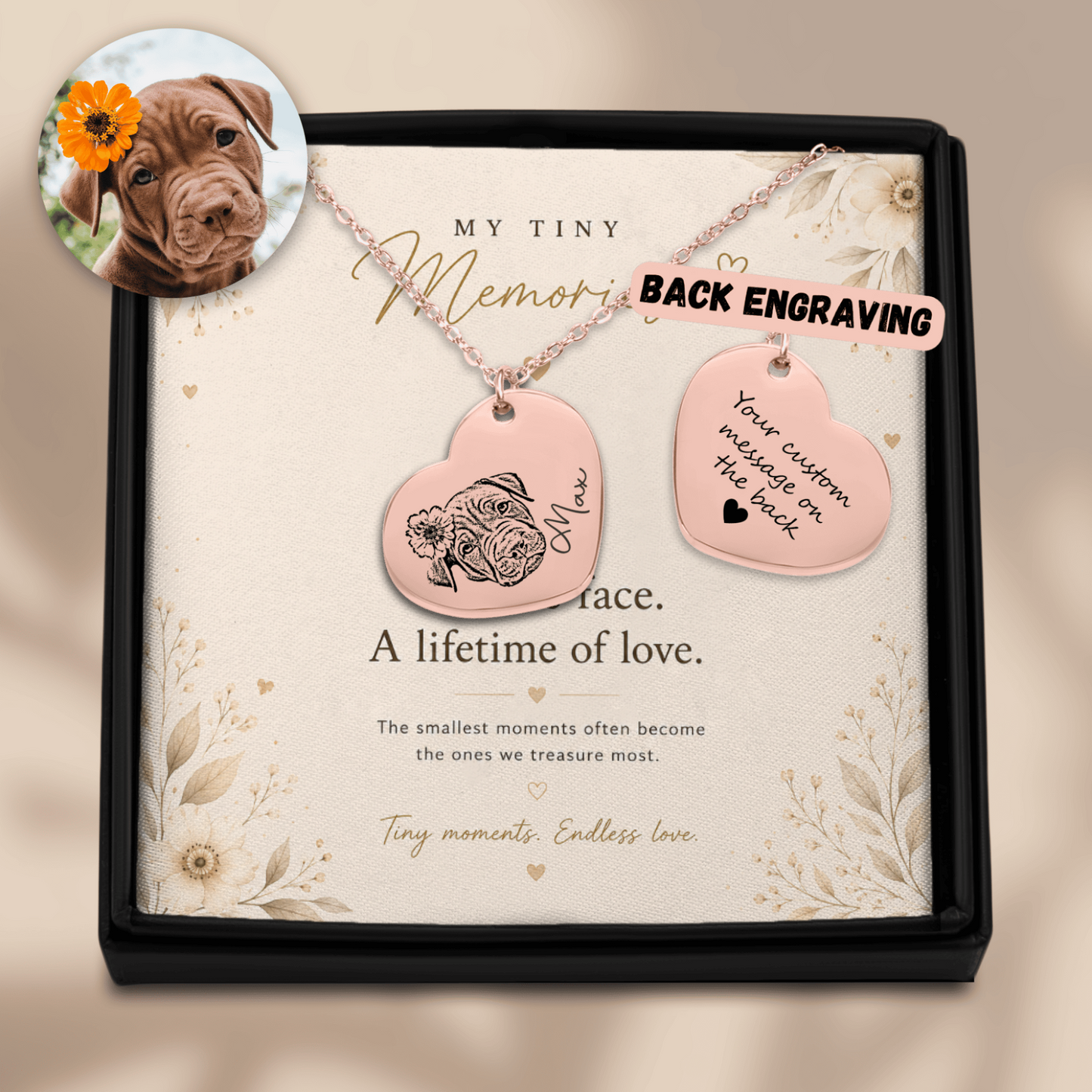 Personalized Pet Portrait Heart Necklace | Custom Photo Keepsake