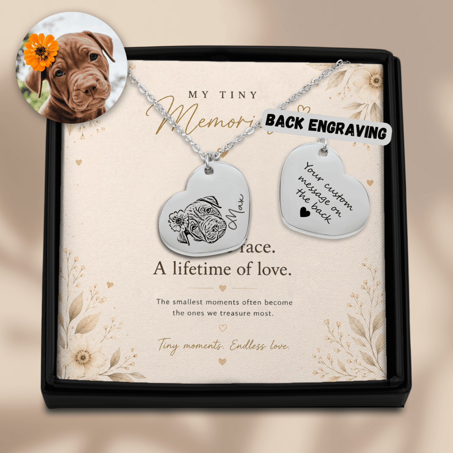Personalized Pet Portrait Heart Necklace | Custom Photo Keepsake