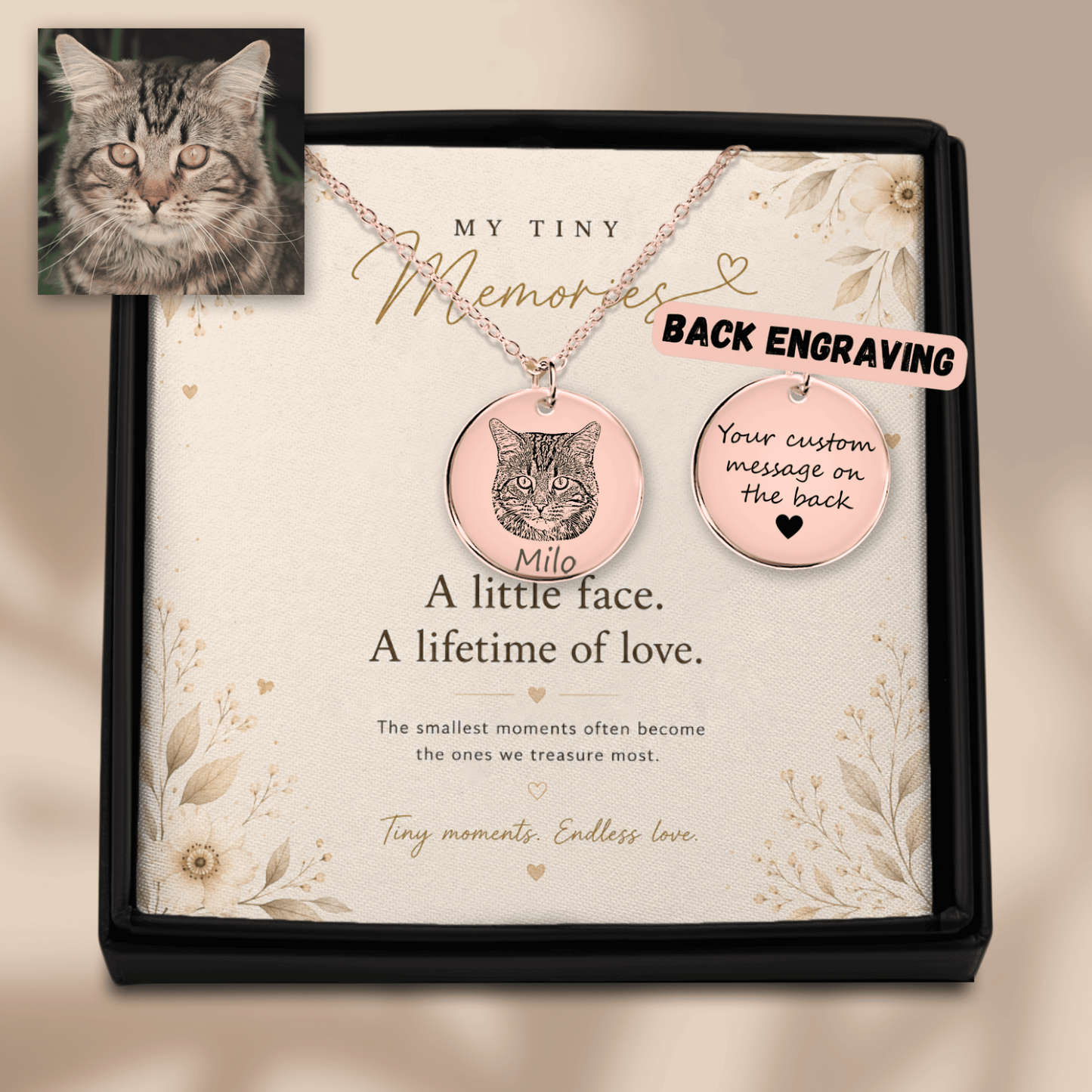 Personalized Cat Portrait Necklace | Custom Pet Keepsake Gift