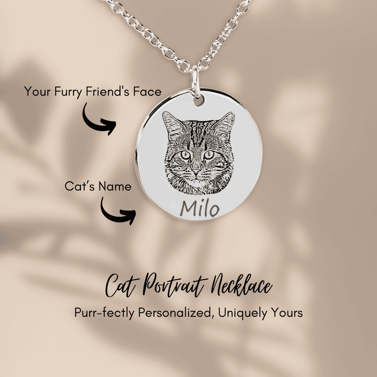 Personalized Cat Portrait Necklace | Custom Pet Keepsake Gift