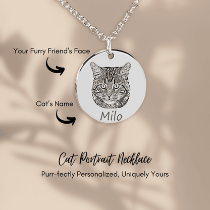 Personalized Cat Portrait Necklace | Custom Pet Keepsake Gift